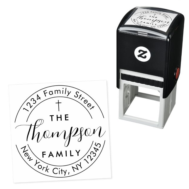 Carimbo Auto Entintado Residência da família Christian Cross (Return Address Family Christian Cross Self-inking Self-inking Stamp)