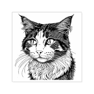 Carimbo Auto Entintado Retrato de Gato da Floresta Norueguesa
