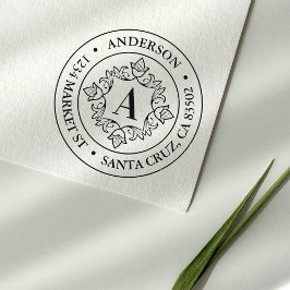 Carimbo Auto Entintado Retro Monograma Frame Round Endereço de Retorno