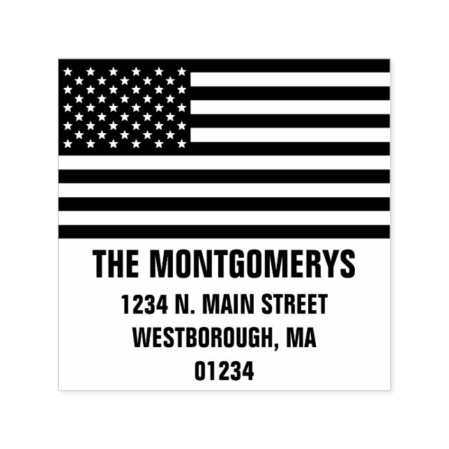 Carimbo Auto Entintado Retrun Address Patriotic American Flag Family Name (Design)
