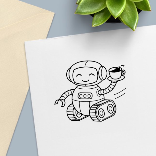 Carimbo Auto Entintado Robô Fofo Entregando Café (Criador carregado)