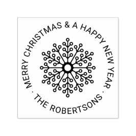 Carimbo Auto Entintado Ronda Moderna Floco de Neve Personalizado Feliz Na