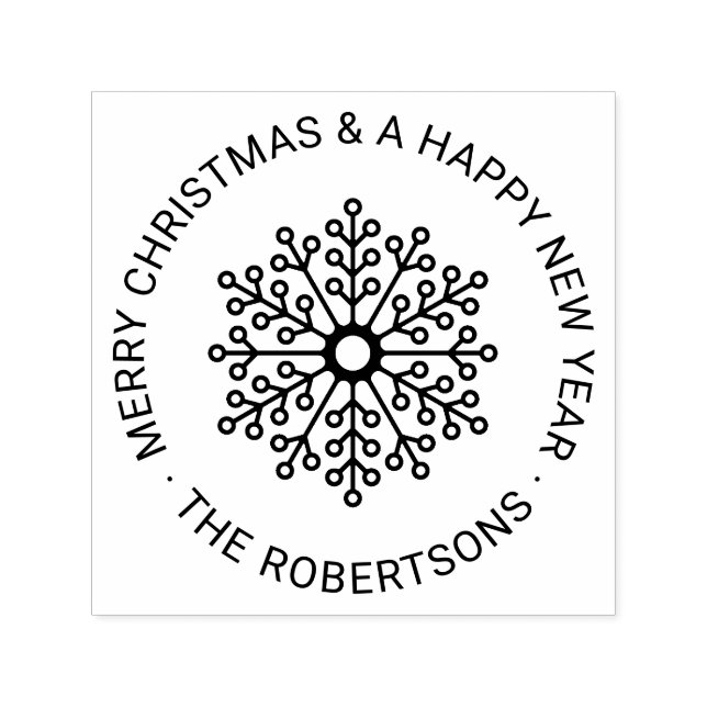 Carimbo Auto Entintado Ronda Moderna Floco de Neve Personalizado Feliz Na (Design)