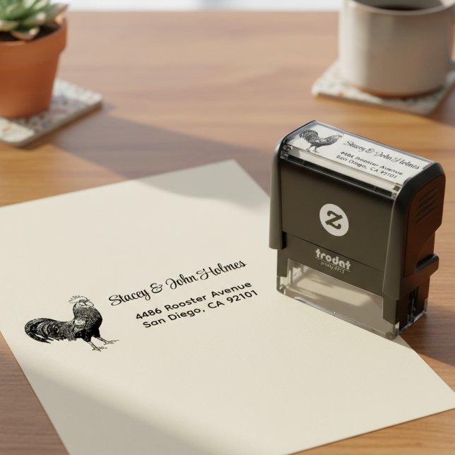 Carimbo Auto Entintado Rooster Return Address Self Inking Stamp (Rooster return address stamp 🐓)