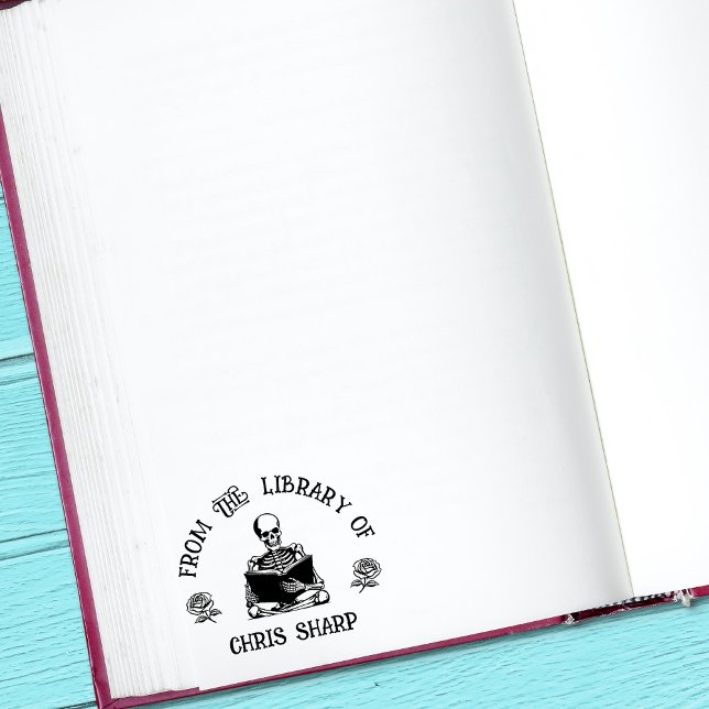 Carimbo Auto Entintado Rosas De Esqueleto Gótico Da Biblioteca Do Livro (Criador carregado)