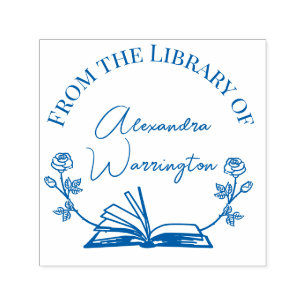 Carimbo Auto Entintado Rosas de Livro e Botânica #1 Nome do Script de Bib