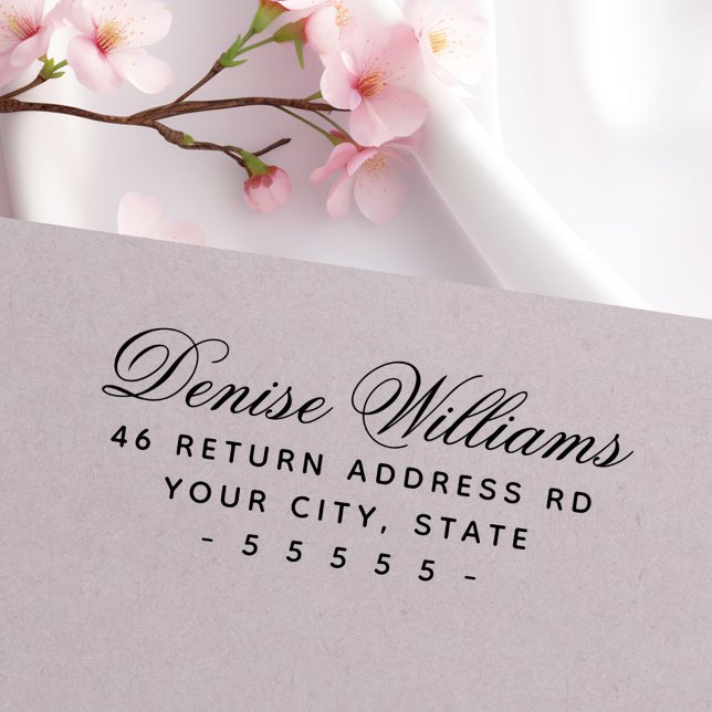 Carimbo Auto Entintado Roteiro de caligrafia romântico endereço de retorn (Romantic calligraphy script elegant return address self-inking stamp)