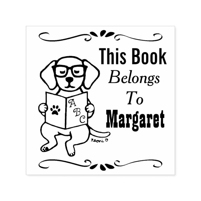 Carimbo Auto Entintado Rótulo de Livro, Biblioteca, Pertence a, Cachorro  (Design)