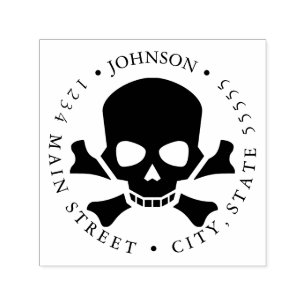 Carimbo Auto Entintado Rótulo de Retorno PIrate do Crânio e Ossos Cruzado