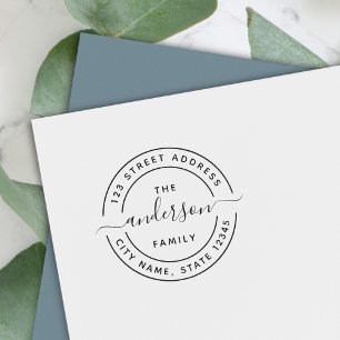 Carimbo Auto Entintado Round Calligraphy Script Family Return Address
