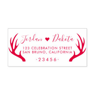 Carimbo Auto Entintado Rustic Antlers & Cute Heart Wedding Return Address
