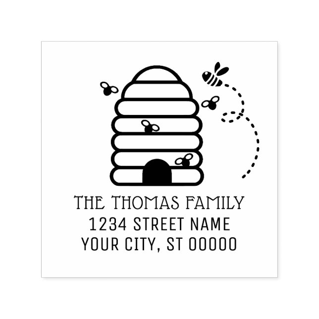 Carimbo Auto Entintado Rustic Beehive and Flying Bees Name Address (Design)