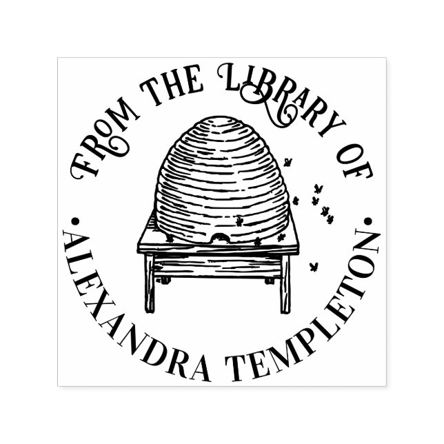 Carimbo Auto Entintado Rustic Beehive, Flying Bees #2 Library Book Name (Design)