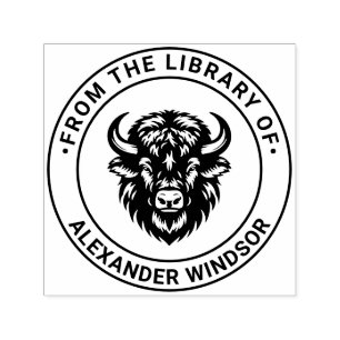 Carimbo Auto Entintado Rustic Bison Head #1 Nome do Livro da Biblioteca