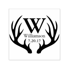 Carimbo Auto Entintado Rustic Black Deer Antlers Nome da Família Inicial