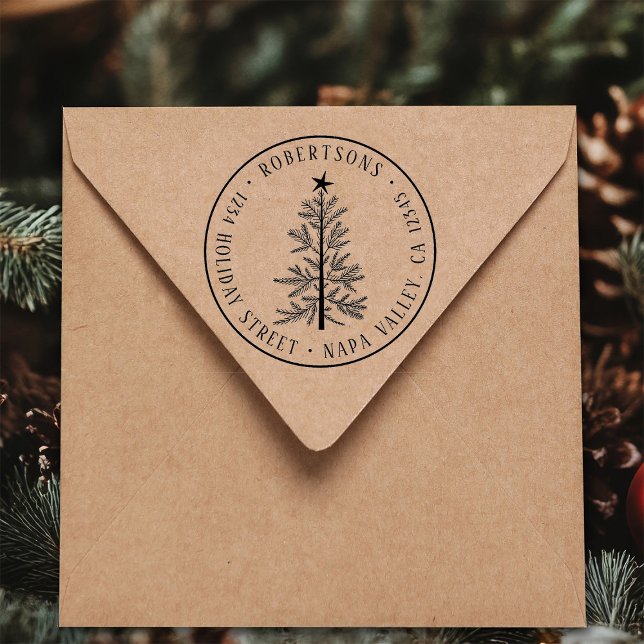 Carimbo Auto Entintado Rustic Christmas Pine Tree Return Address          (Criador carregado)