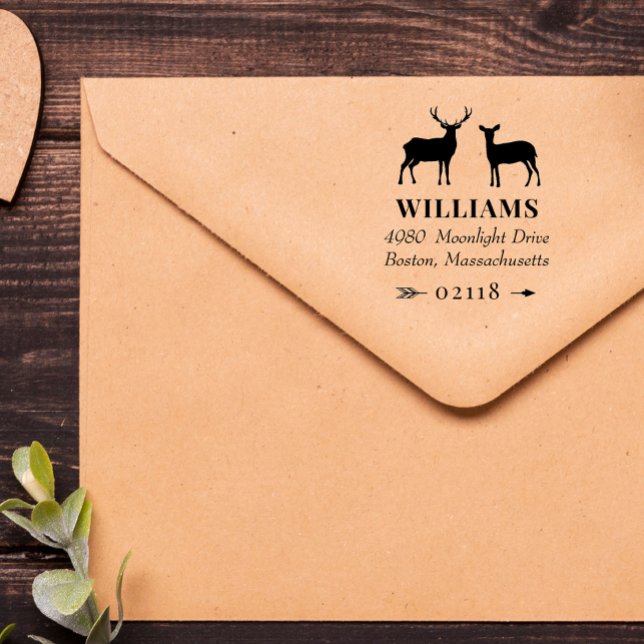 Carimbo Auto Entintado Rustic Deer Bucks Doe & Arrow Name & Address (Criador carregado)