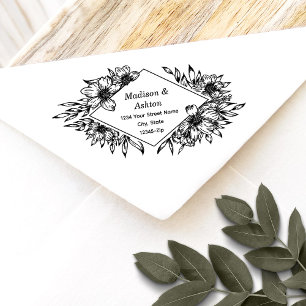 Carimbo Auto Entintado Rustic Floral Border Wedings Address