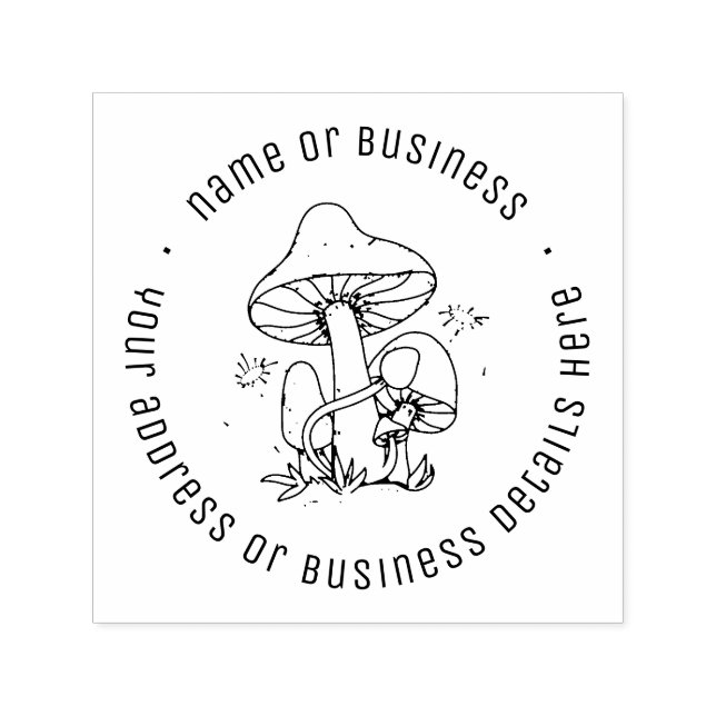 Carimbo Auto Entintado Rustic Floral Mushroom Nome Personalizado Endereço (Design)
