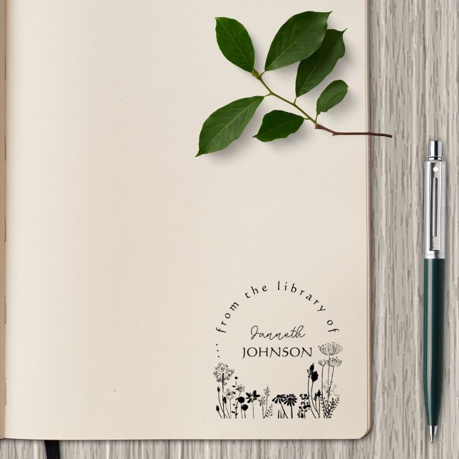 Carimbo Auto Entintado Rustic Floral Round Personalizada Dos Livros Da Bi (Criador carregado)