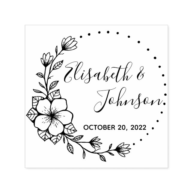 Carimbo Auto Entintado Rustic Floral Wreath Weding Date (Design)