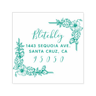 Carimbo Auto Entintado Rustic Flowers & Elegant Script Return Address