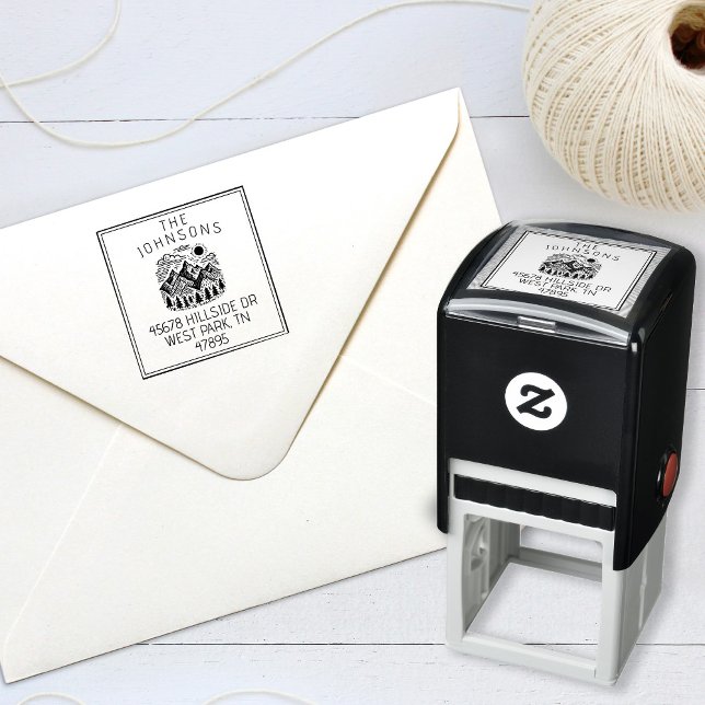 Carimbo Auto Entintado Rustic Modern Mountains Custom (Modern Rustic Mountains Self Inking Return Address Stamp)