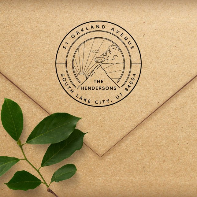 Carimbo Auto Entintado Rustic Mountain Landscape Round Endereço de devolu (Criador carregado)