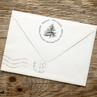 Carimbo Auto Entintado Rustic Pine Tree Christmas Return Address