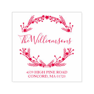 Carimbo Auto Entintado Rustic Red Christmas Wreath Name Endereço de devo