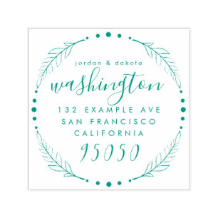 Carimbo Auto Entintado Rustic Script Wreath Wedding Casal Return Endereço