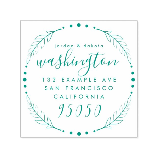 Carimbo Auto Entintado Rustic Script Wreath Wedding Casal Return Endereço (Design)