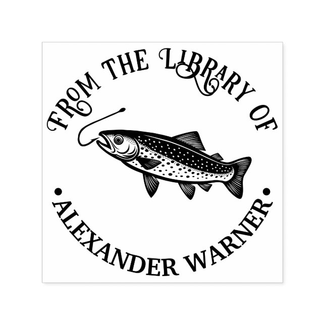 Carimbo Auto Entintado Rustic Trout, Fish Hook Library Book Name (Design)