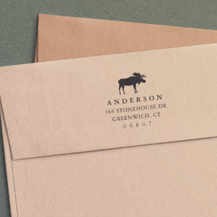 Carimbo Auto Entintado Rustic Winter Moose Return Address