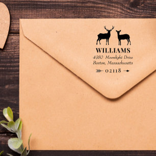 Carimbo Auto Entintado Rústico Deer Bucks Doe & Arrow Name & Address
