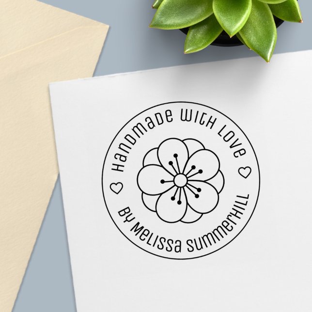 Carimbo Auto Entintado Sakura Cherry Blossom Flower Handmade with Love (Criador carregado)