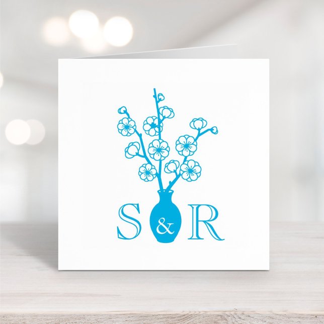 Carimbo Auto Entintado Sakura Cherry Blossom Vase Casamento Monograma (Criador carregado)