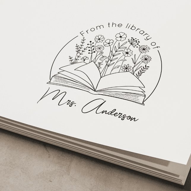 Carimbo Auto Entintado Sala de aula "Da biblioteca de" Floral Bookplate (Criador carregado)