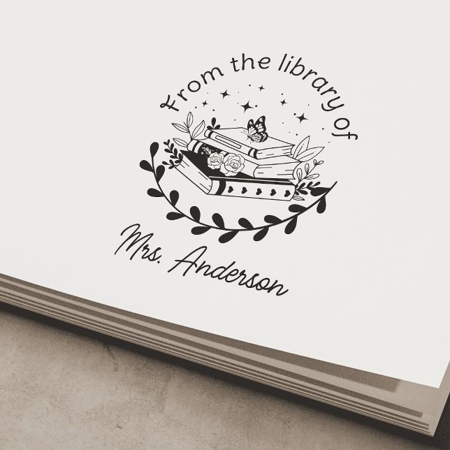 Carimbo Auto Entintado Sala de aula "Da biblioteca de" planalto Floral (Criador carregado)