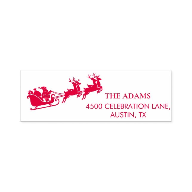 Carimbo Auto Entintado Santa Sleigh & Reindeer Christmas Return Address  (Design)