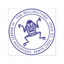 Carimbo Auto Entintado Sapo étnico | Nome da família redonda e endereço d