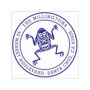 Carimbo Auto Entintado Sapo étnico Nome da família redonda e endereço d