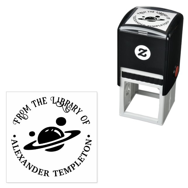 Carimbo Auto Entintado Saturno com Anéis, Nome do Livro da Biblioteca das (In Situ)