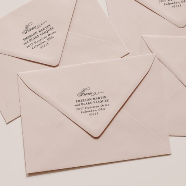 Carimbo Auto Entintado Script elegante do endereço de retorno do casament (Criador carregado)