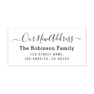 Carimbo Auto Entintado script lettering novo endereço elegante moderno