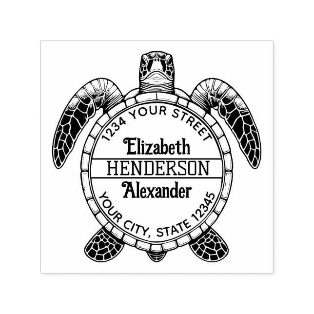 Carimbo Auto Entintado Sea Turtle Belly Ver Nome Endereço de Devolução (Design)