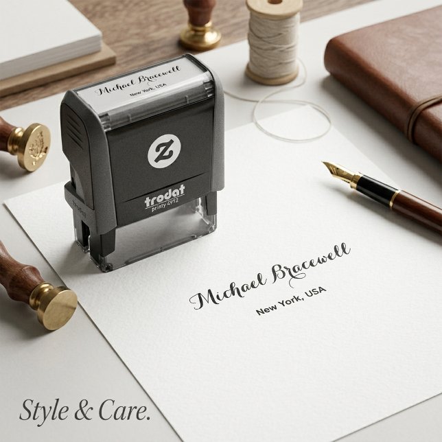 Carimbo Auto Entintado Selo Automático de Nome e Endereço Eficiente (Efficient Name and Address Self-Inking Stamp Design)