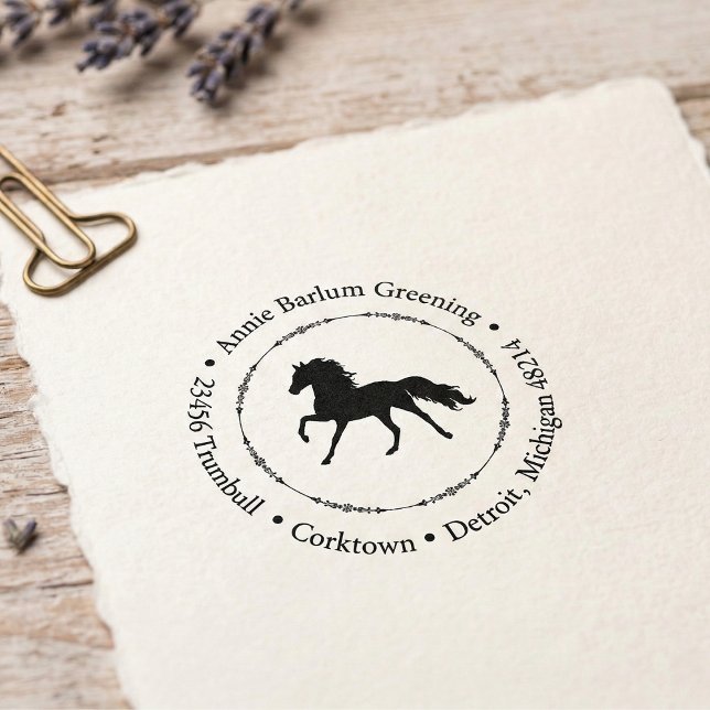 Carimbo Auto Entintado Selo de Endereço Equestre Elegante (Horse Address Self-Inking Rubber Stamp)
