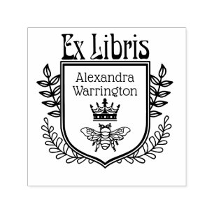 Carimbo Auto Entintado Selo de Livro Ex Libris com Nome do Livro e Crista