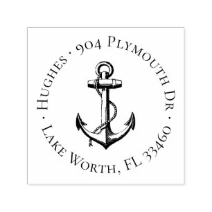 Carimbo Auto Entintado Selo do endereço do círculo da âncora do vintag